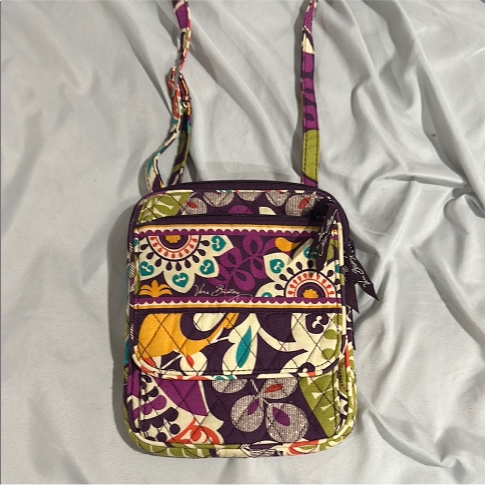 Vera Bradley Purple and Green Crossbody Bag with Floral Design